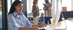Employee speaking with customer via social network