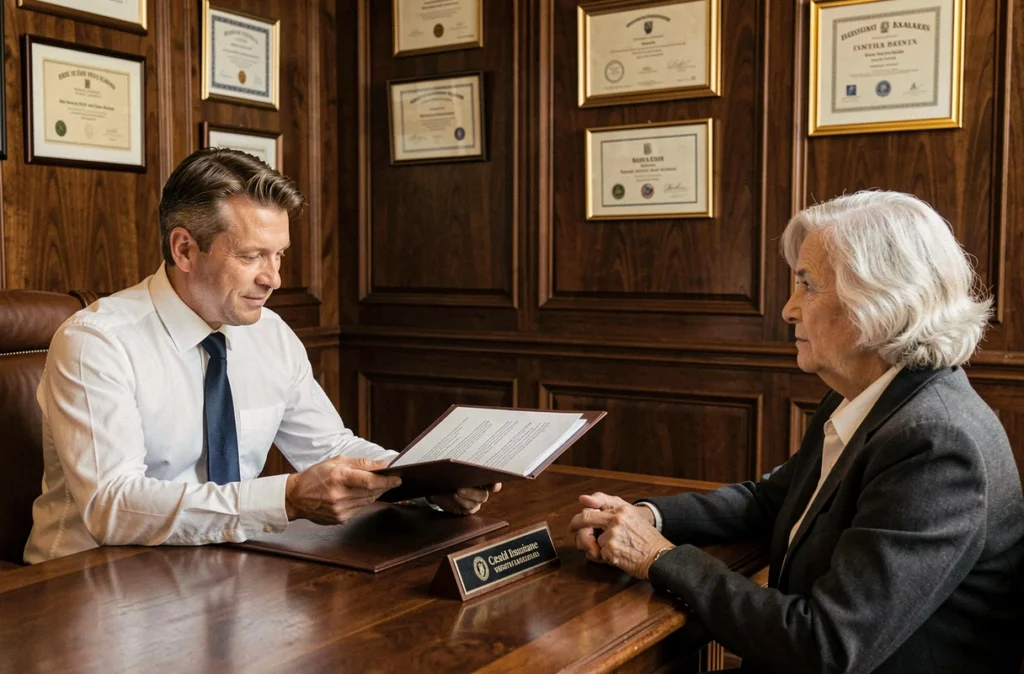Le Conservateur bureau Alpes Méditerranée en conseil patrimonial avec des clients seniors